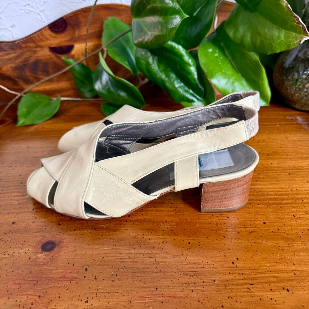 Vintage ALDO Made in Italy Slingback Heels Size 37 Cream Leather Sole Woven - Picture 6 of 8
